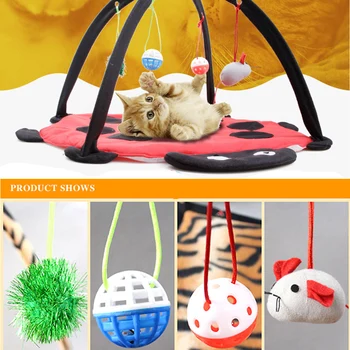 

Foldable Cat Mat with Balls Cat Play Tent Hammocks Sleep Bed Pets Toys Playing Tent Toy Bed Pad Dog Mat House with Bells