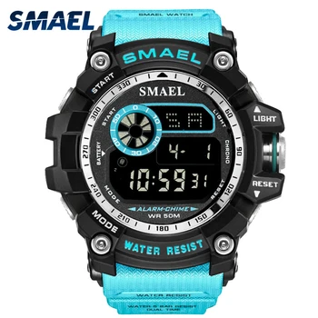 Reloj de lujo para hombre SMAEL, resistente al agua y a los golpes, reloj de pulsera Digital deportivo con alarma para hombre, relojes digitales para hombre