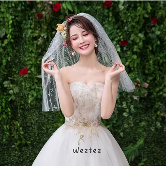

Bridal Veils Two Layers Two Layers Gold Sea Stars Appliques Cut Edge Wedding Veils Short TS254