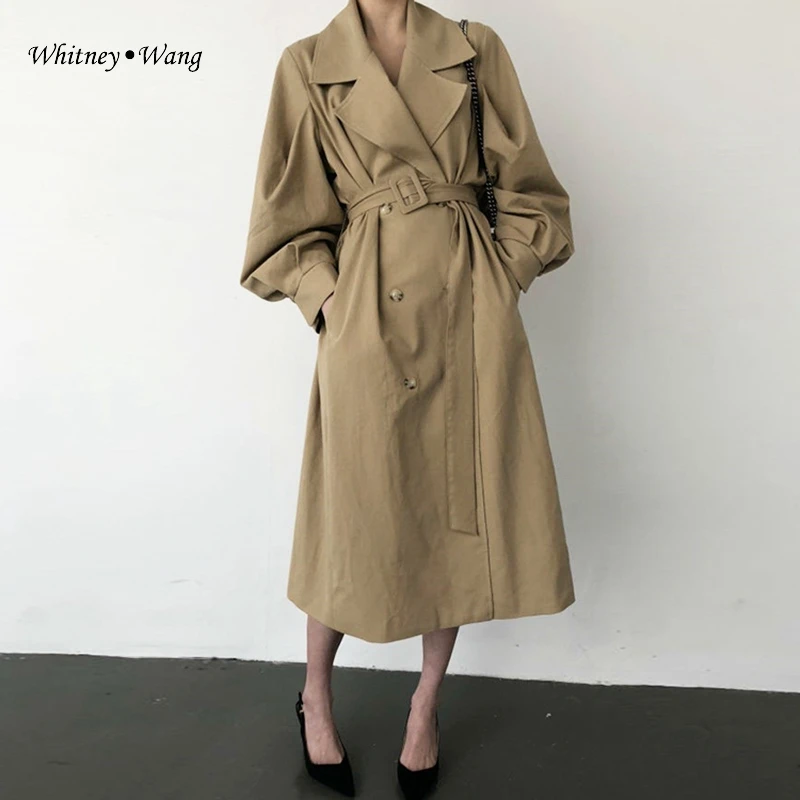 WHITNEY WANG 2019 Осенняя мода уличная Корея Стиль однотонные цветные ленты Длинный плащ