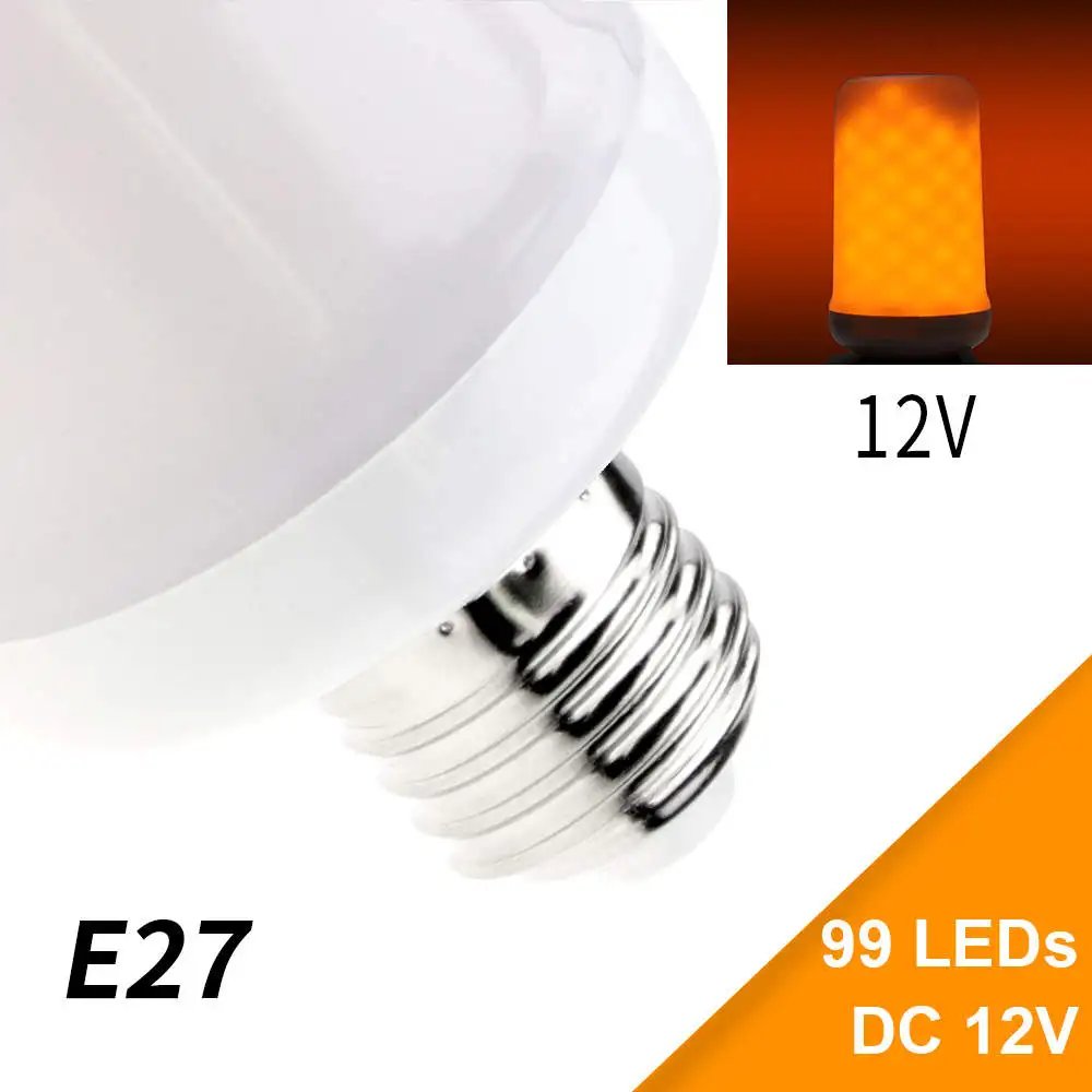 99led DC12V 2 Mode E27 12V огня пламени светодиодный лампы E14 пламенная Лампа 220V светодиодный горящий свет E26 светодиодный лампы в форме свечи лампы мерцающие украшения 110V - Испускаемый цвет: 99led DC12V 2 Mode