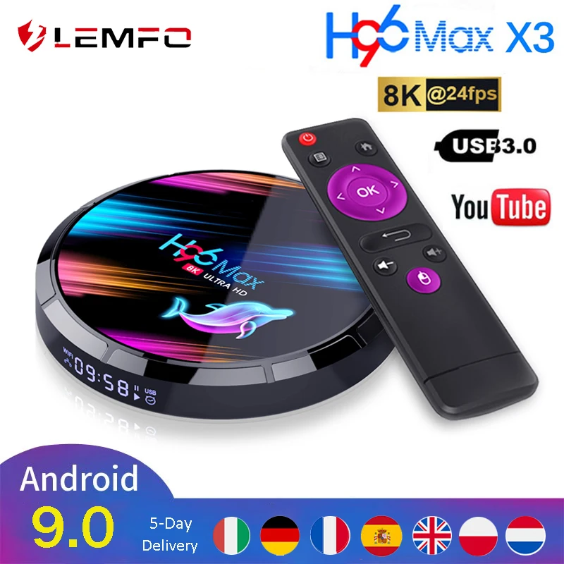 LEMFO ТВ коробка H96 MAX X3 Android 9 0 Смарт Box Amlogic S905X3 8K 128 Гб 64 2 4 г &amp 5G Wifi медиа плеер Andriod