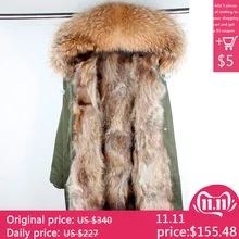 MaoMaoKong, парка из натурального меха, мужская зимняя куртка, натуральный мех енота, с капюшоном, пальто, природный енот, меховая подкладка, куртки, Мужское пальто из натурального меха