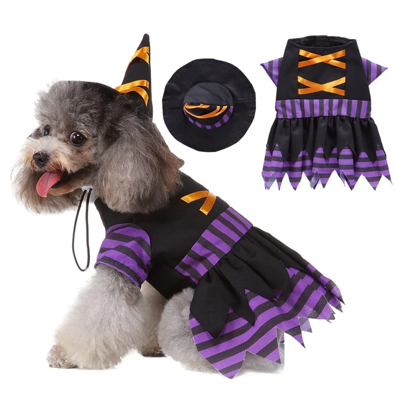 

Halloween Pet Coat Funny Striped Wizard Dresses for Dogs Halloween Cosplay Costume Outfits Set 2-legged puppy Clothes