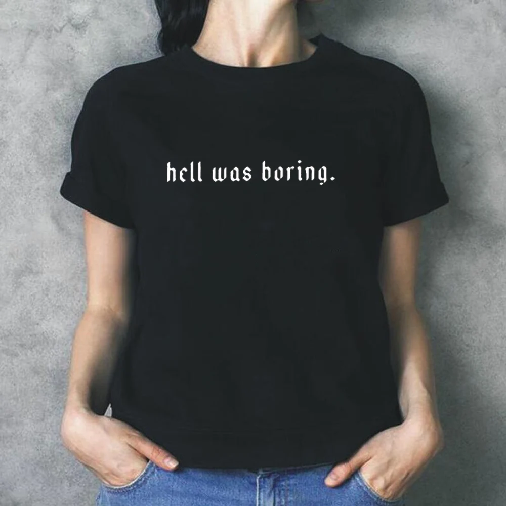 YUTIGRUA Летняя женская одежда уличная футболка в стиле хип хоп Harajuku Hell Was Boring Tumblr