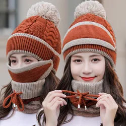 Hat Bib Mask Three Piece Winter Hat Female Sweet and Lovely Thin Face Wool Knitted Hat Thick Cycling Warm