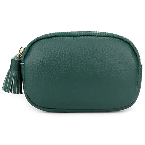 Green/Blue Coin Purse Double Zipper Genuine Leather Black Color Women Tassel Coin Wallets Fashion Gift Lady Purse Coin Wallet - Цвет: Green