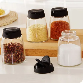 

4PCS Glass kitchen double opening seasoning seasoning pot pepper bottle can put pepper large grain seasoning jar LL10291019