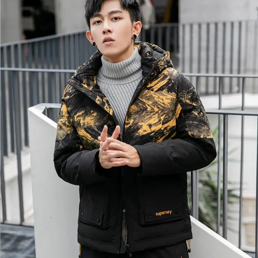 Men down jacket new fashion autumn winter male down coats waterproof warm zipper youth camouflage thick hooded outerwear