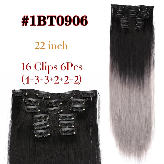Synthetic 6H/613# Clip In On Hair Extensions 6Pcs/Set 16 Clips Hair Extension Full Head 55Cm Straight Synthetic Fiber Hairpieces 1BT0906