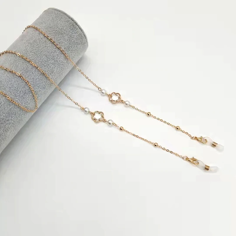 Eyeglasses Chain Round Crystal Flower Charm Beaded Chain Eyewear Retainer Sunglass Holder Strap Women Sweater Necklace - 4