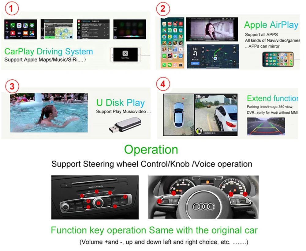 Sale 2019 Car Apple CarPlay Android Auto Wireless Decoder for Audi A8 MMI 2013-2017 Original Screen Reverse Image Retrofit Kit 4