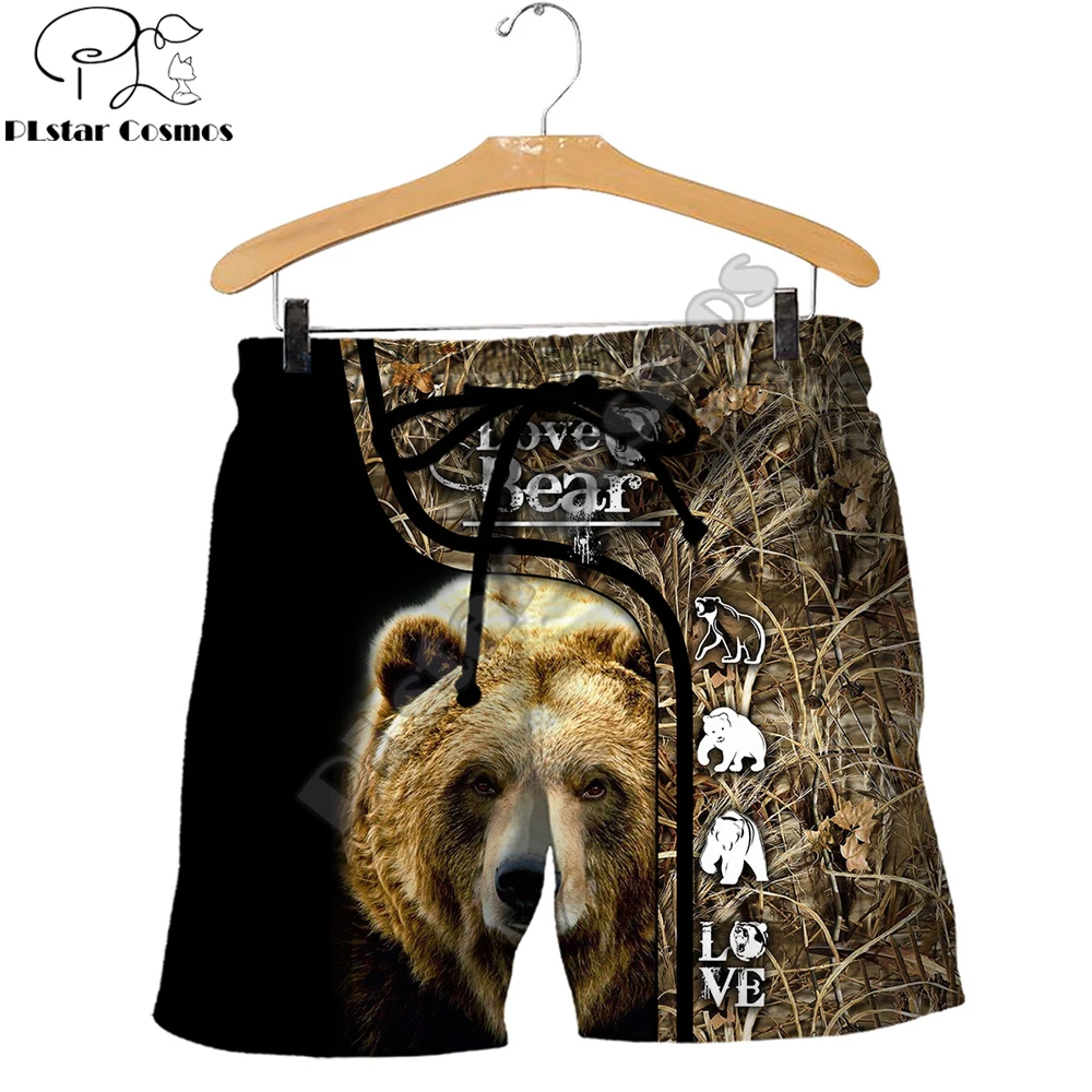 Beautiful Bear Hunting Camo 3D Printed Mens Shorts Unisex Streetwear Summer Beach Loose Shorts Casual Pants Polyester SDM15