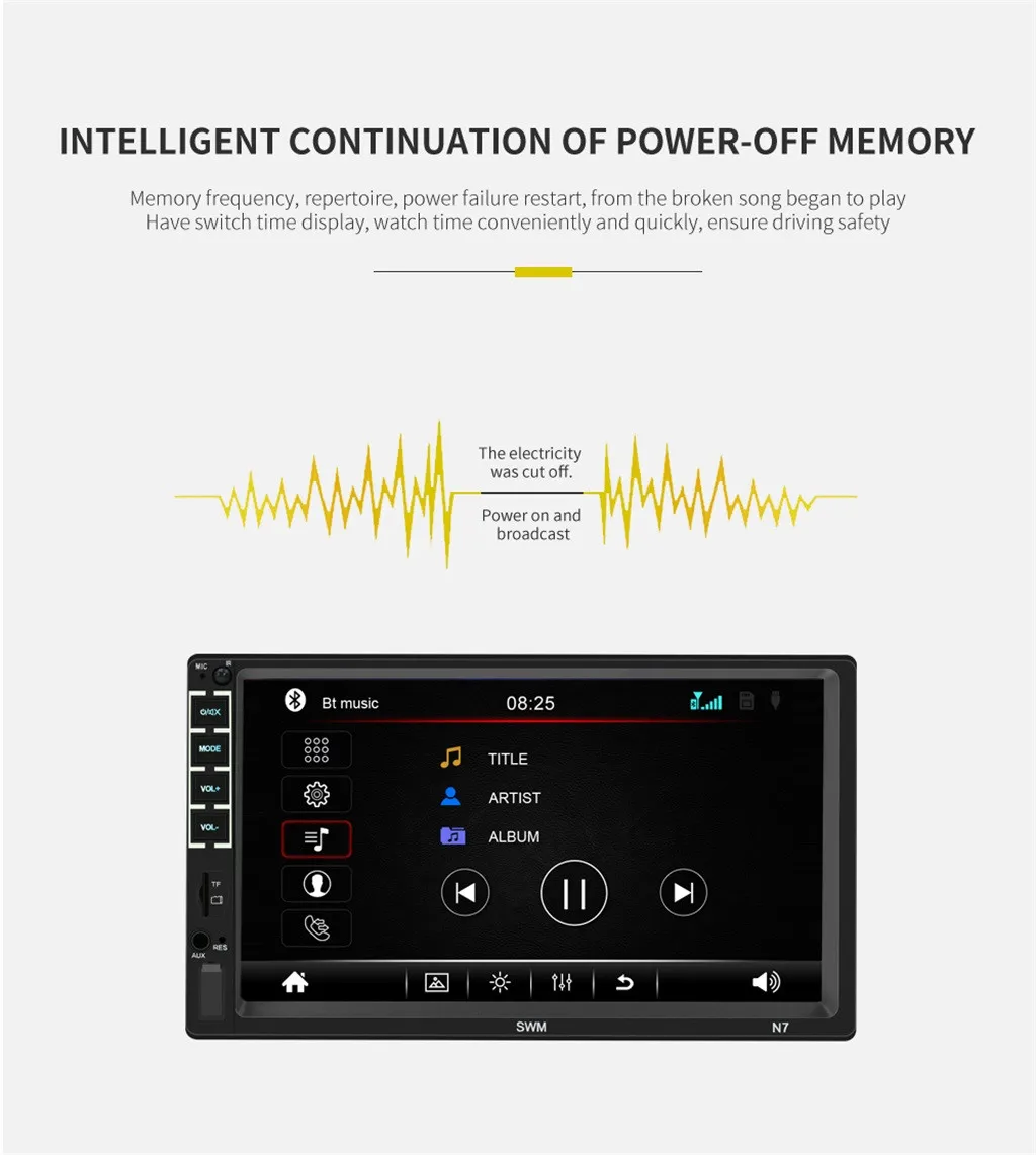 7 дюймов HD Автомобильный Bluetooth MP5 плеер штекер-в u-диск fm-радио поддерживает для Apple/Android реверсивное изображение Aux функция видео выход