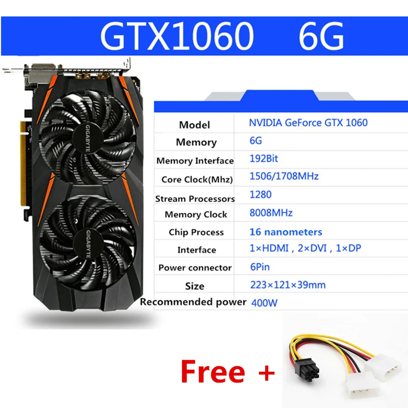 GIGABYTE GTX1060 6 Гб видеокарта GPU карта для nVIDIA Geforce оригинальная GTX1060 6 ГБ 192 бит видеокарты HDMI PCI-E X16 карты б/у