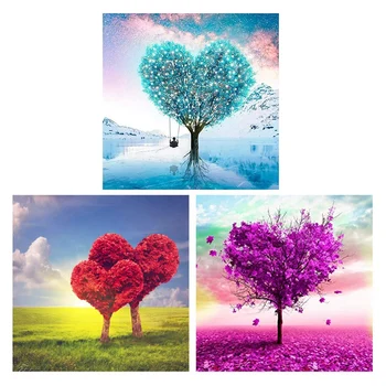 

3-Pack Full Drill Diamond DIY Painting Set, Home Wall Decoration, Full Diamond Painting, Wall Decoration, Love Tree (30x30cm)