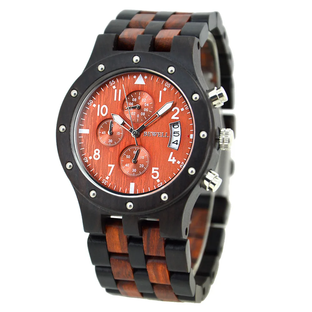 Luxury Wood Stainless Steel Men Watches Style Wooden Timepieces Chronograph Quartz Watch relogio masculino Custom | Наручные часы