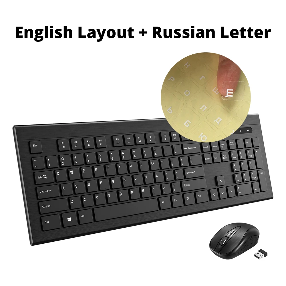 VicTsing PC114 беспроводная клавиатура и мышь 104 клавиатура 1600 dpi Мышь Комбо Комплект для ПК ноутбук ультра тонкий офисный костюм - Цвет: EN Add RU Letter