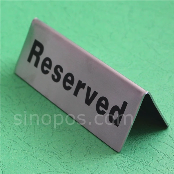 Stainless Steel Table Tent Reserved Sign, metal double sided buffet catering seats restaurant tag display stand bronze weighted
