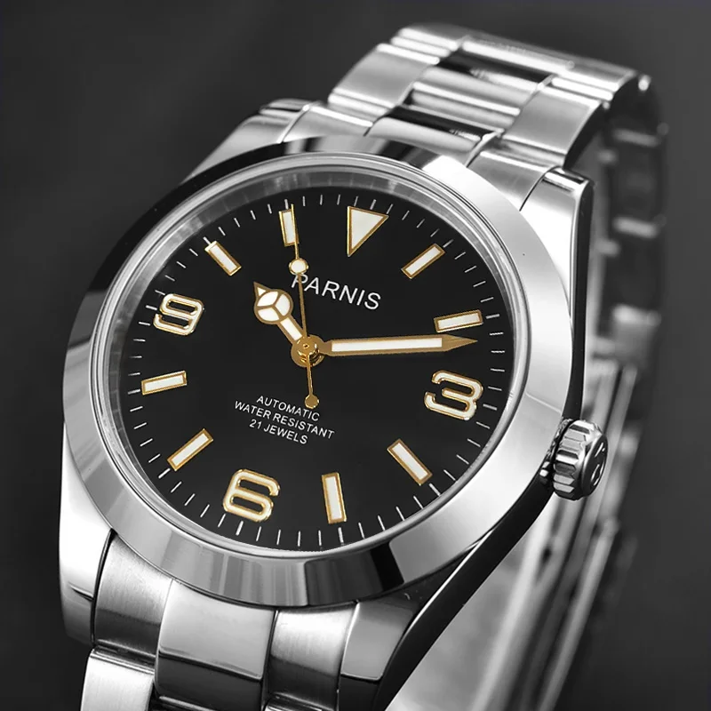 Parnis 40mm Silver Case Mechanical Automatic Men Watches Sapphire Crystal Miyota 8215 Watch With Box Gift 2021 Top Luxury Brand | Наручные
