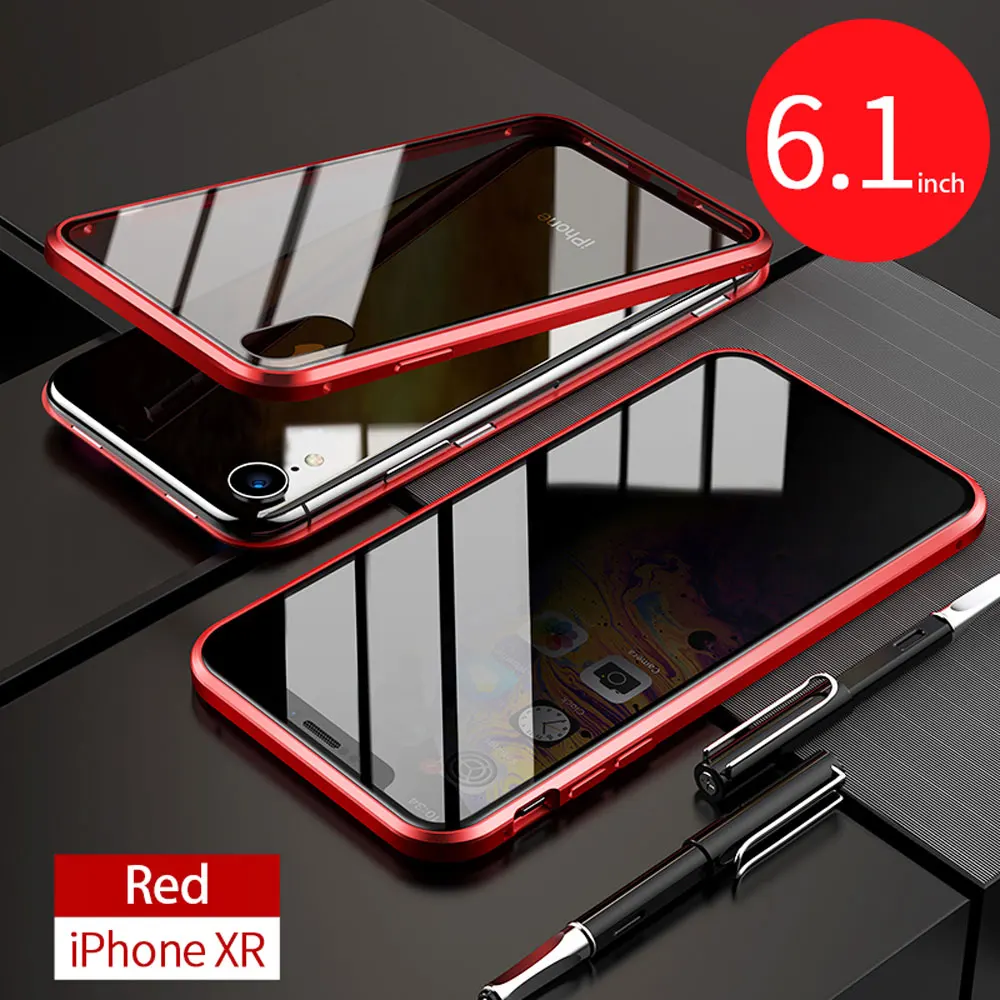 Магнитный чехол 360 градусов для IPhone X XS MAX 7 6 6splus 8 PLUS, двухсторонний, полный ударопрочный защитный прозрачный чехол - Цвет: Red