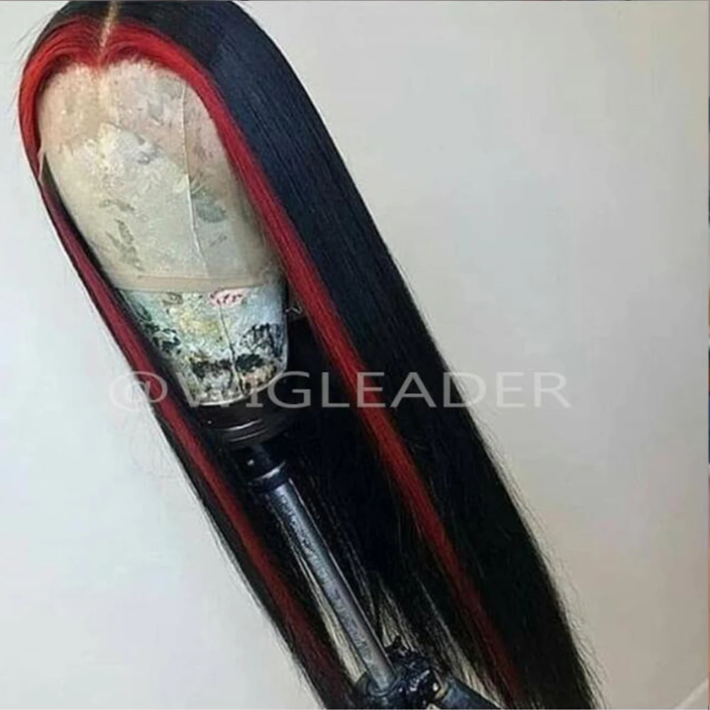 Парик Wigleader из натуральных волос с красной передней подсветкой 150% натуральные