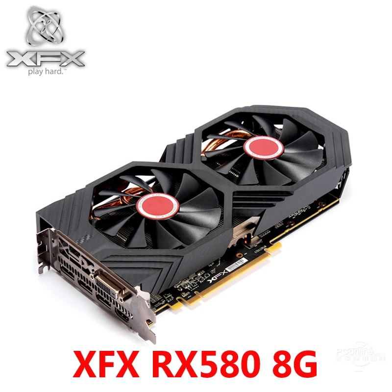 XFX RX 580 8 Гб видеокарта 256Bit GDDR5 видеокарты для AMD RX 500 серии VGA карты RX 580 RX580-8GB DisplayPort HDMI DVI б/у