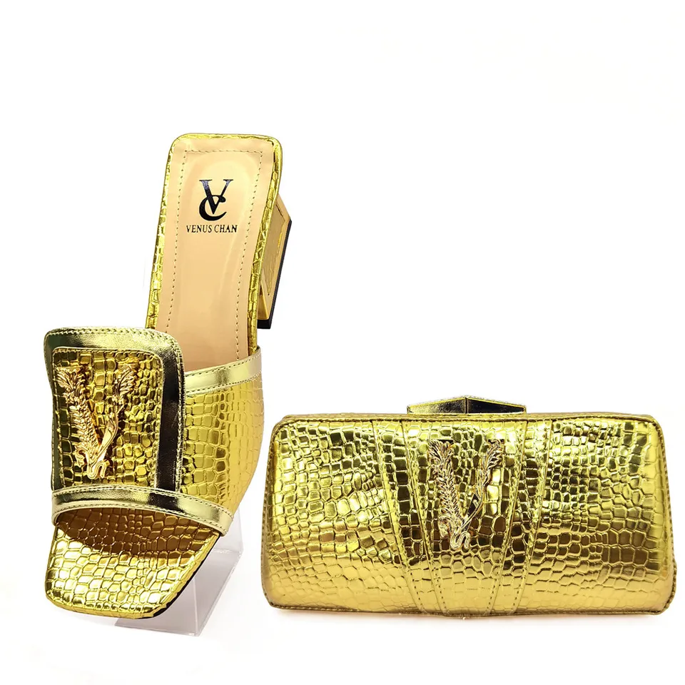 Golden New Arrivals Nigerian Women Matching Shoes and Bag Set Elegant Style  Italian Ladies Party Sandals with Shinning Crystal - AliExpress