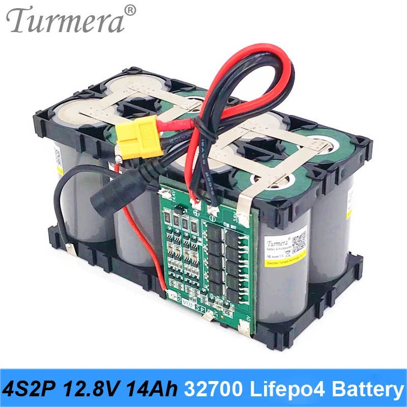 Turmera 32700 Lifepo4 Battery Pack 4S2P 12.8V 14Ah with 4S 40A Balanced BMS for Electric Boat and Uninterrupted Power Supply 12V 03