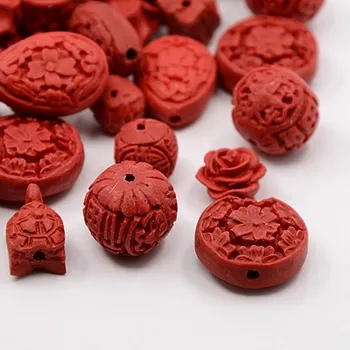 

Cinnabar Beads, Carved Lacquerware, Mixed Shapes, Red, 12~22x10~21x8~12mm, Hole: 2mm
