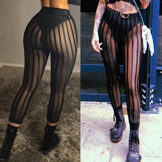 Exotic Thin Woman Transparent Leggings Pleated Pants Workout Hot Sexy  Skinny Trousers Mesh Korean Women Cosplay - AliExpress