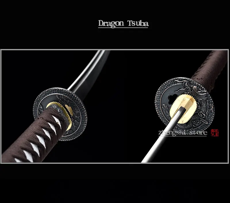 Handmade Japanese Katana Full Tang 1045 Carbon Steel Wooden Scabbard Dragon Guard Sharp Edge for Battle Samurai Sword Home decor