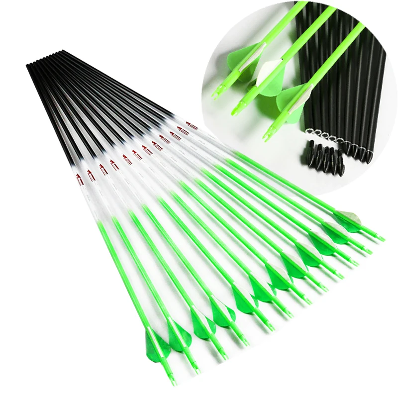 Linkboy Archery 12PCS Carbon Arrows Fluorescent Green Spine 300 800 2