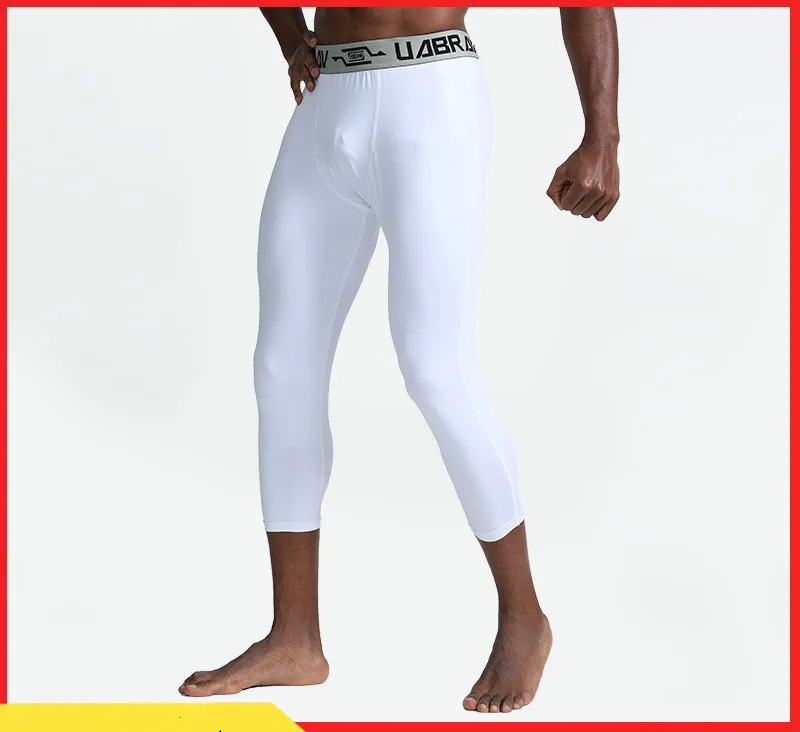 

Sports Tight Pants Men Summer Hot Fitness Running Quick Dry Cropped Pants Basketball Base Compression Pants Men