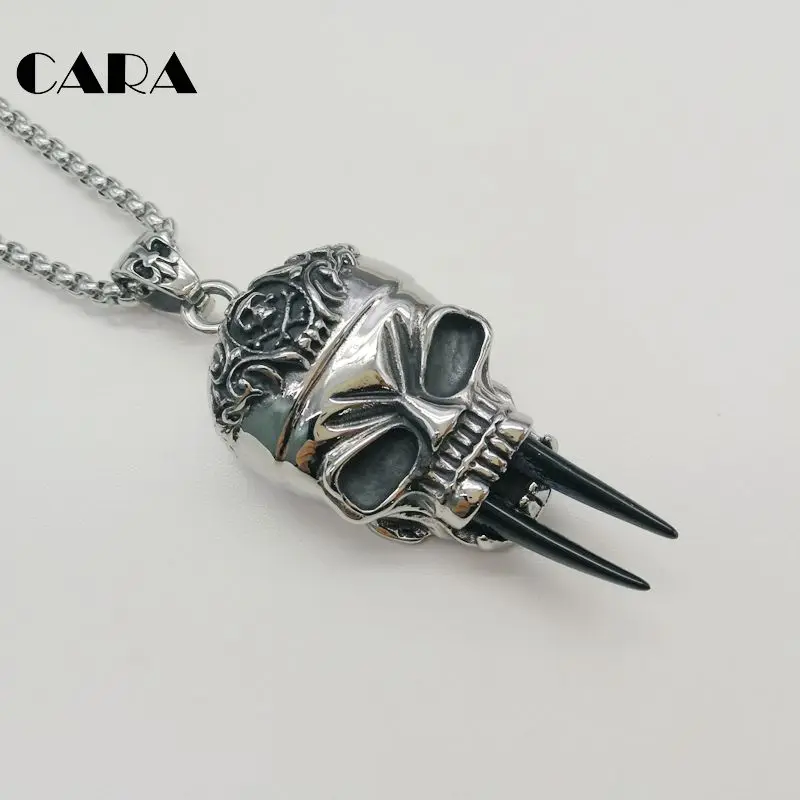 

Halloween jewelry necklace 316L stainless steel buckteeth skull necklace mens rock punk fashion necklace gift CARA0455