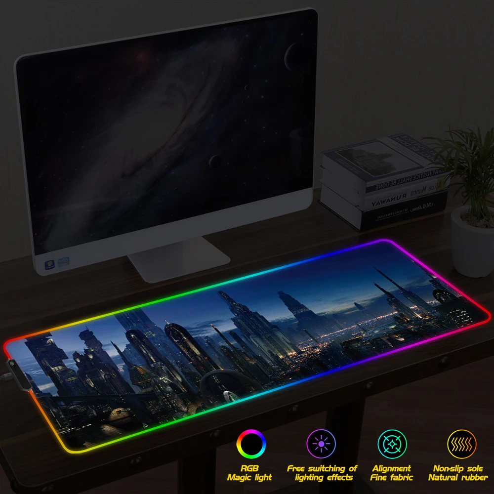 Большой игровой коврик для мыши с ночной сценой RGB светодиодный компьютерный
