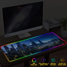 Большой игровой коврик для мыши с ночной сценой RGB светодиодный