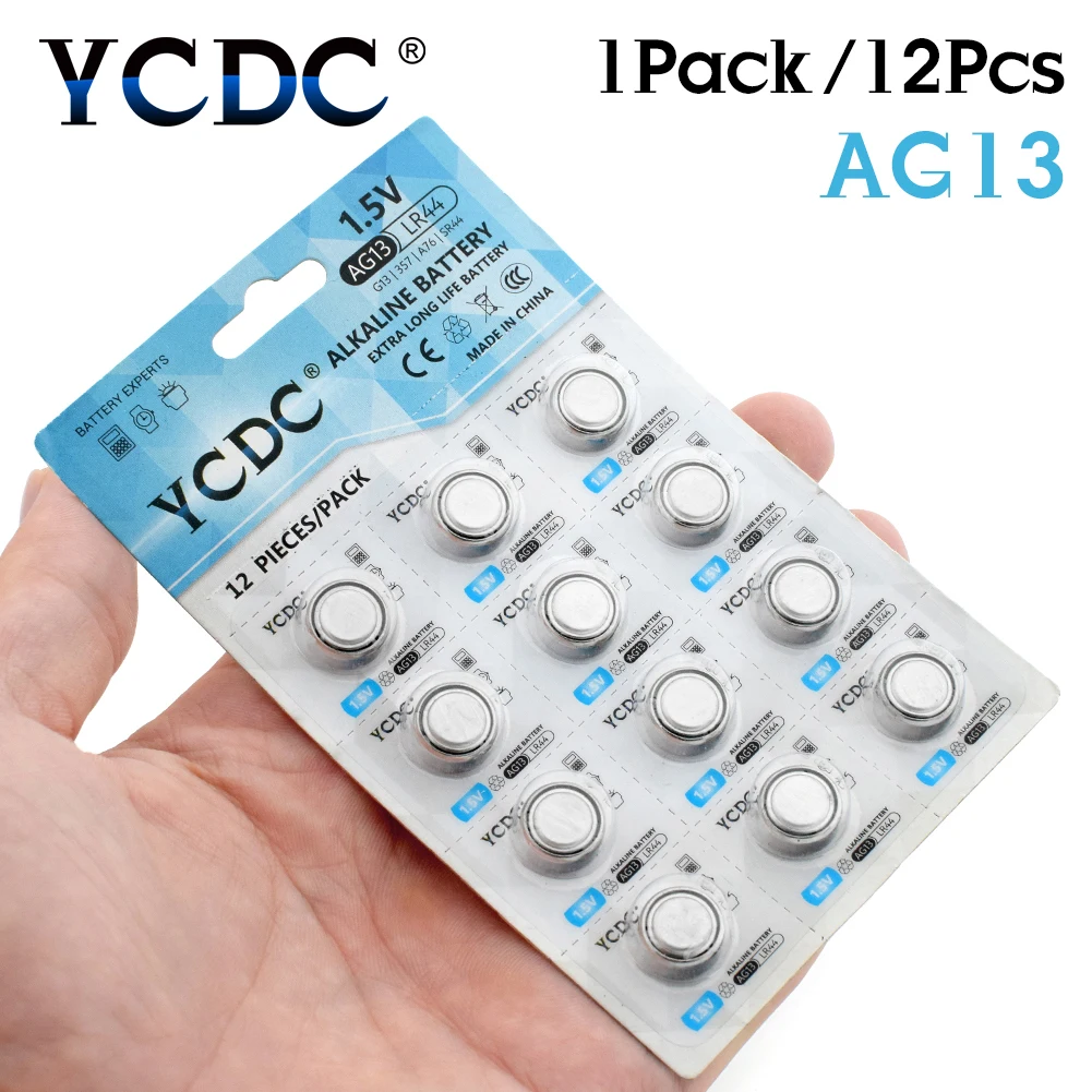 

YCDC Hot sell AG13 Coin Cell Battery LR44 357 357A S76E G13 Alkaline Button Batteries AG 13 1.5V For Watch Electronic Remote