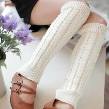 

1 Pair Women Leg Warmer Knit Solid Crochet Boot Socks Femme Warm Knee High Cuffs Toppers Winter Leg Warmers Calcetines Mujer