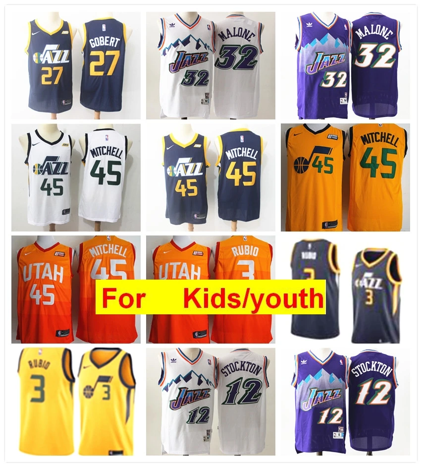 Юта Руди Гобер Рикки Рубио Донован Митчелл Карл Мэлоун Джон Стоктон баскетбольные майки для молодых детей