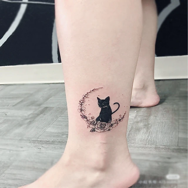 Black Cat Temporary Tattoo Transfers. Set of 3 Body Stickers