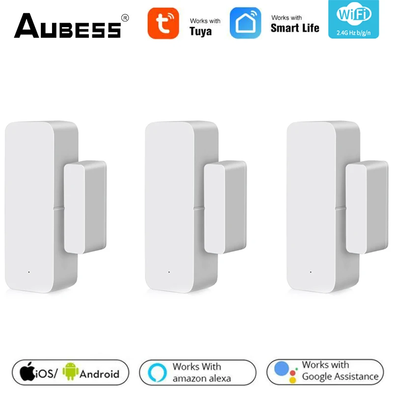 Aubess Tuya Smart WiFi Zigbee Door Sensor Alarm Window Open Closed Detector Smart Life APP Alert System For Alexa Google Home 