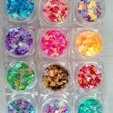 12 цветов Хамелеон Блестящий Блестки для нейл Арта(искусство украшения ногтей) 12 Сетки бабочка хлопья 3D Блестки блестка порошок