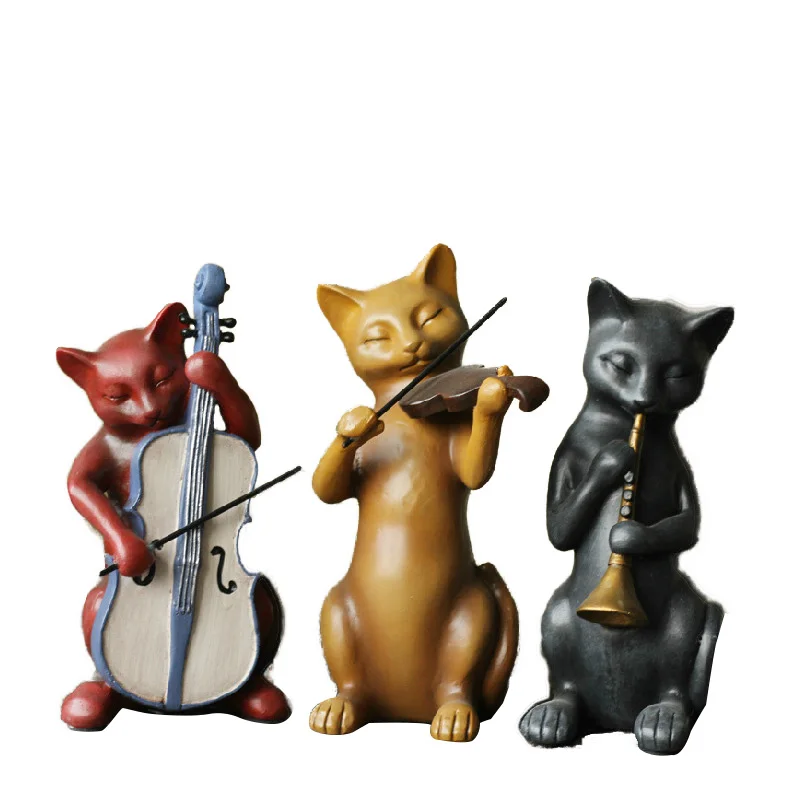 3pcs Sets Cats Orchestra Music Band For Home Decoration Accessories Cartoon Figurines Resin Ornaments Sculpture Children Gifts Figurines Miniatures Aliexpress