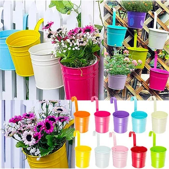

Flower Pot Hanging Balcony Garden Plant Iron Planter Holder Bucket Removable Hook I88