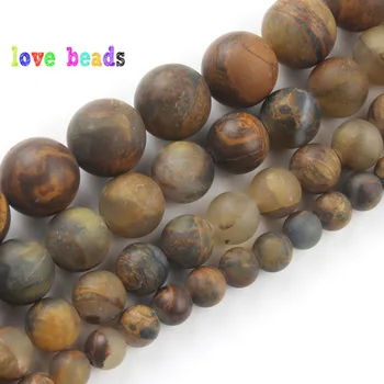 

Natural Yellow Pietersit Stone Beads Dull Polish Matte Gems Stone Round Bead for jewelry Making DIY Bracelet Necklace 15''Strand