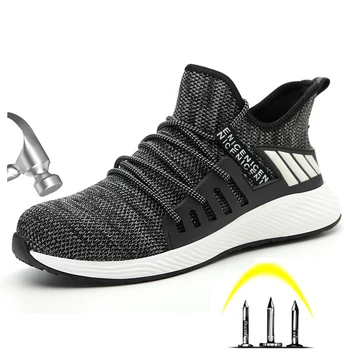 

Indestructible Work Safety Shoes Men Steel Toe Mesh Anti Slip Puncture-Proof Sneakers Breathable Protective Boots Dropshipping