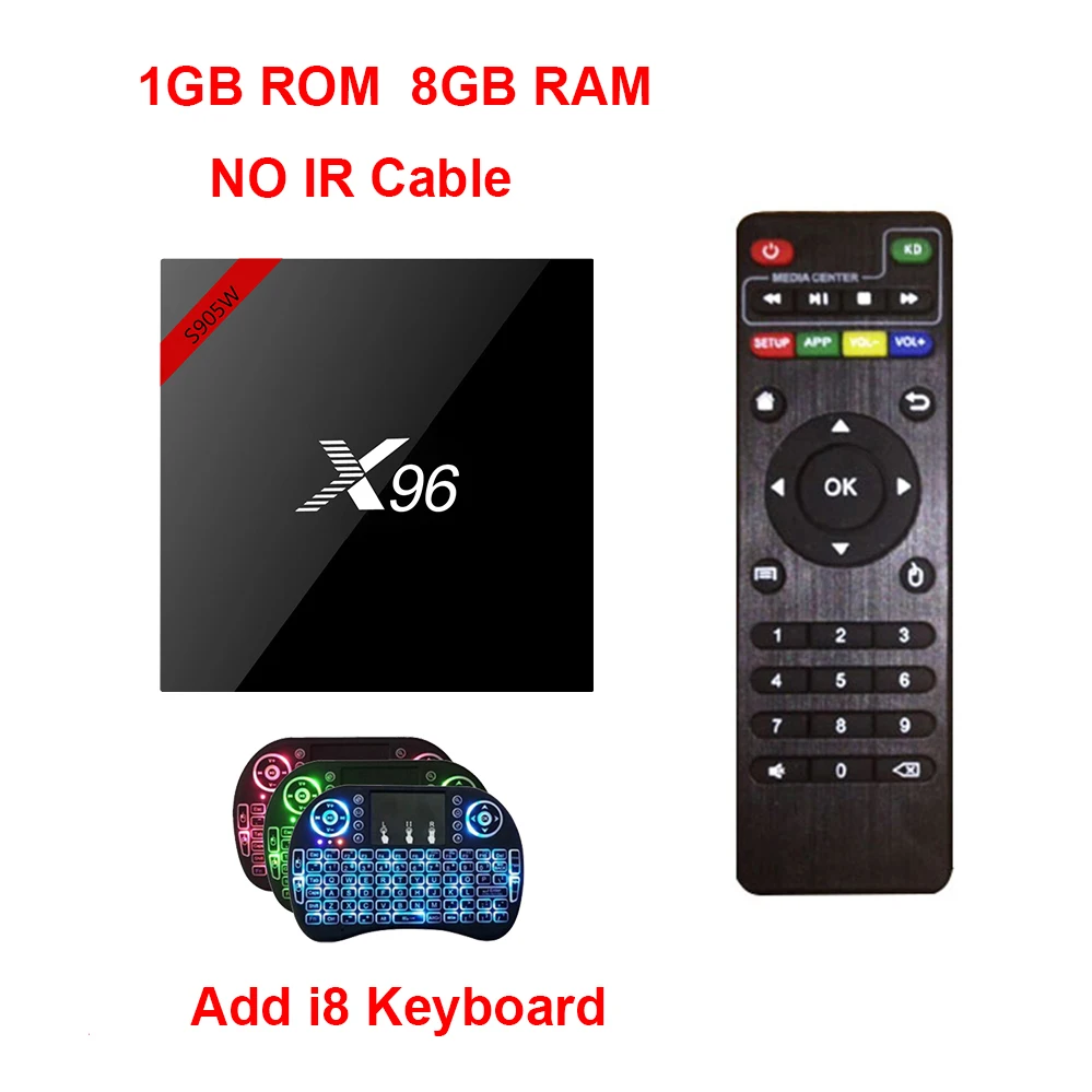 1G 8G i8 NO IR X96 Android 7,1 Смарт ТВ коробка, Wi-Fi, S905W 4 ядра Декодер каналов кабельного телевидения медиа-проигрыватель 4K X 96 X96 W компьютерной приставки к телевизору - Цвет: 1G 8G i8 NO IR