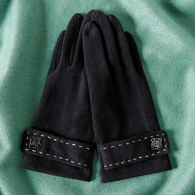 Черный H9954 корейские модные женские перчатки, толстые, Осенние, зимние, теплые, уличные, тонкие, для езды на велосипеде, для вождения, высокое качество, муфта для рук - Цвет: Черный