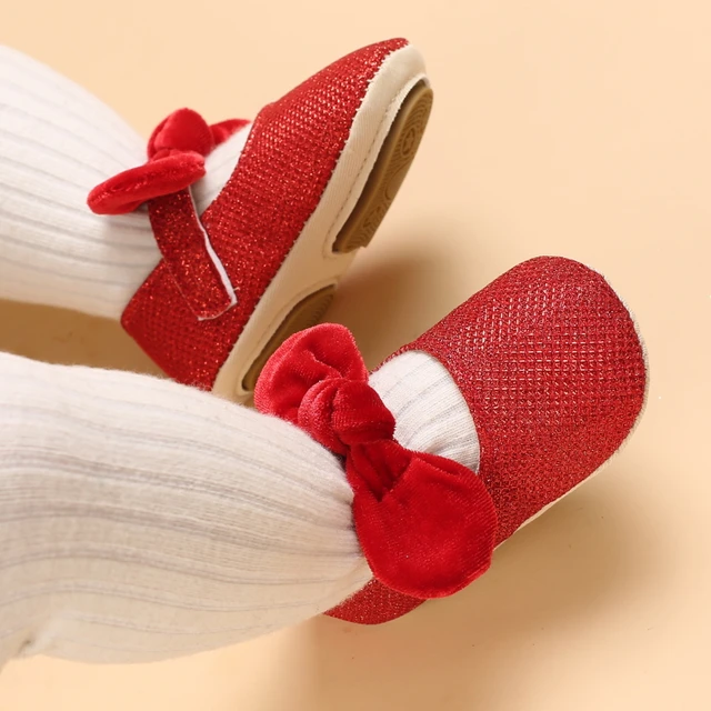 Infant Newborn Baby Girls Princess Non-Slip Floral Border Shoes Toddler Baby Soft PU Leather Prewalker Shoes Solid First Walkers B213 Red